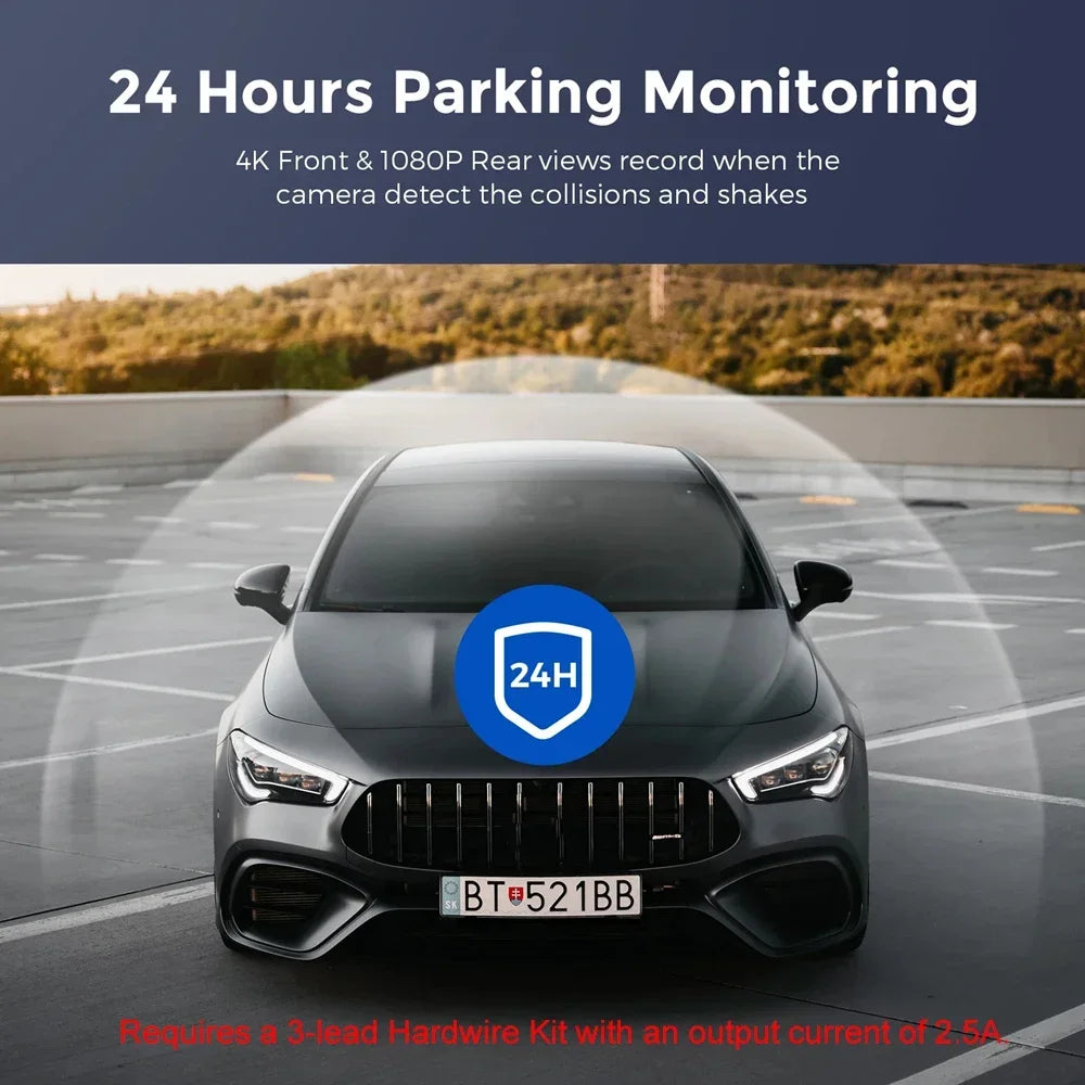 Dashcam Voiture 4K Avant/Arrière avec WiFi & GPS – Caméra DVR de Sécurité Nocturne, Mode Parking, Vision Grand Angle | Accessoire Auto Haute Définition