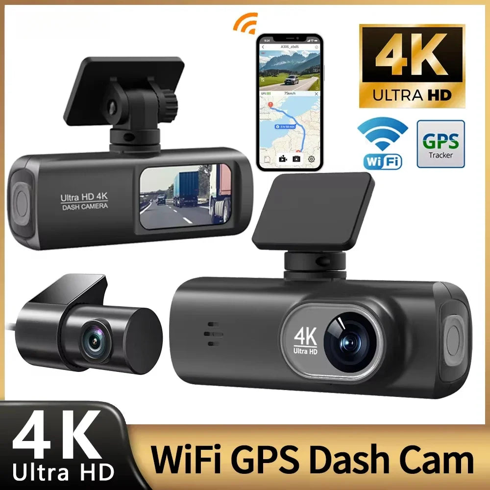 Dashcam Voiture 4K Avant/Arrière avec WiFi & GPS – Caméra DVR de Sécurité Nocturne, Mode Parking, Vision Grand Angle | Accessoire Auto Haute Définition